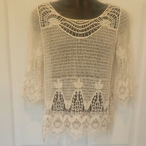 Cream Crochet Lace Top